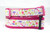 A pink dog collar with a white background and a floral pattern featuring leaves and flowers.