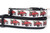 Dog collar with a pattern of red pickup trucks carrying Christmas trees.