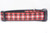 A black dog collar with a red and white plaid ribbon with gold glitter accents.