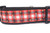 A black dog collar with a red and white plaid ribbon with gold glitter accents.
