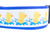 A white dog collar with royal blue nylon and pattern of yellow rubber ducks in blue water. 