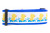 A white dog collar with royal blue nylon and pattern of yellow rubber ducks in blue water. 