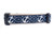 A navy blue dog collar with a white anchor and infinity symbol pattern.