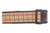 A brown dog collar with a plaid pattern in orange, brown, and white with gold glitter accents.
