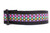  A 1.5 inch wide black dog collar with a mermaid scale pattern in pink, purple, teal, and gold glitter.
