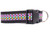  A 1.5 inch wide black dog collar with a mermaid scale pattern in pink, purple, teal, and gold glitter.