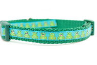 Dog collar with frogs on kelly green nylon.