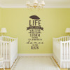 Wall quote "Life isn't about waiting for the storm to pass, it's learning to dance in the rain," vinyl wall decal in brown