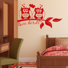 Love birds, owls on a branch vinyl wall decal quote in red