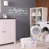 The Laundry Company wall decal quote in antique lace vinyl, on a laundry room wall with personalized establish date.