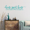 Home Sweet Home wall decal with customizable DMS coordinates in turquoise vinyl color.