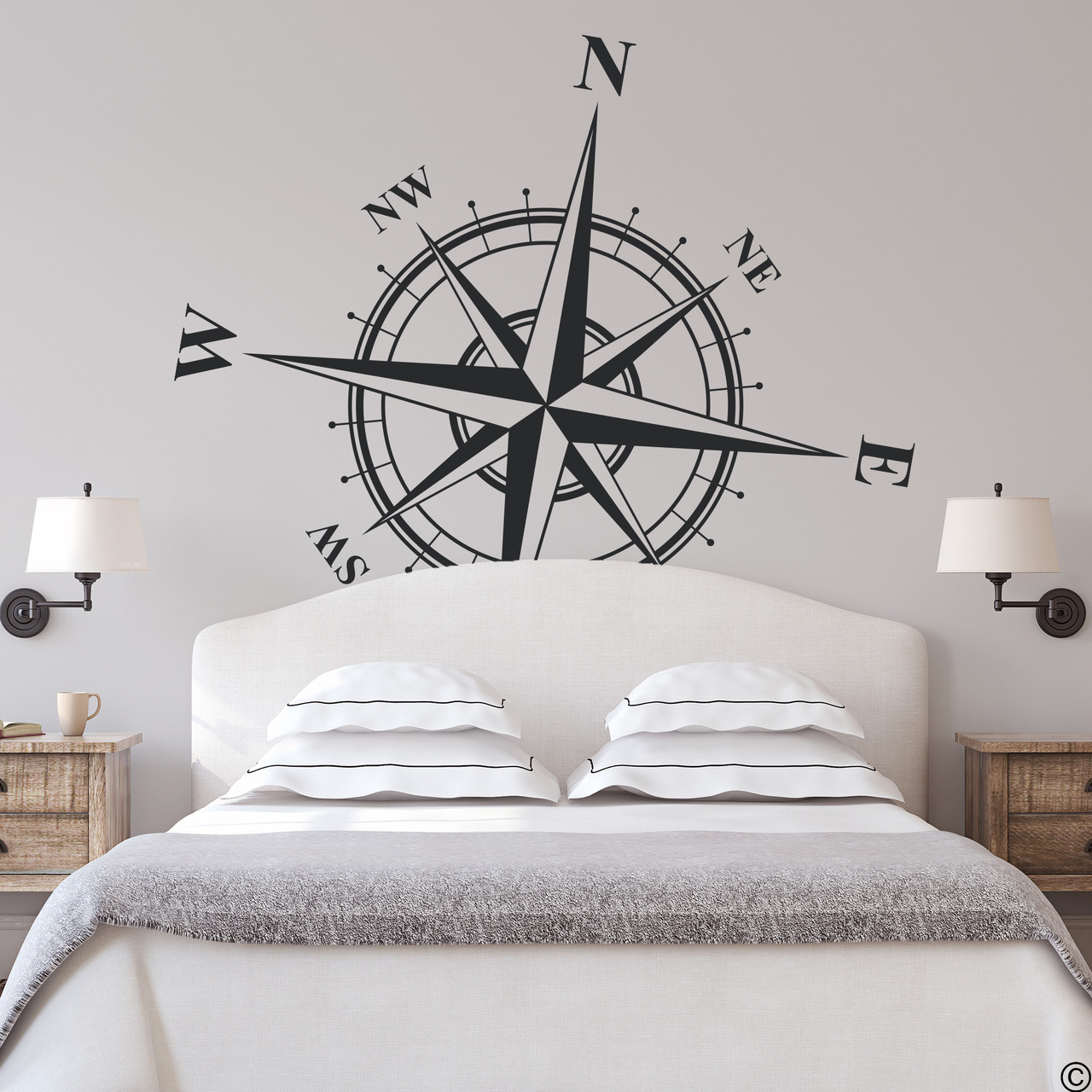 The Charles compass wall decal shown here in black vinyl.