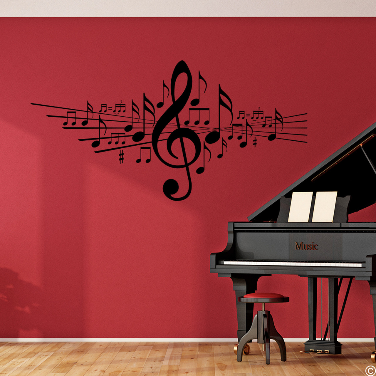 Music Note vinyl wall decal with piano in black