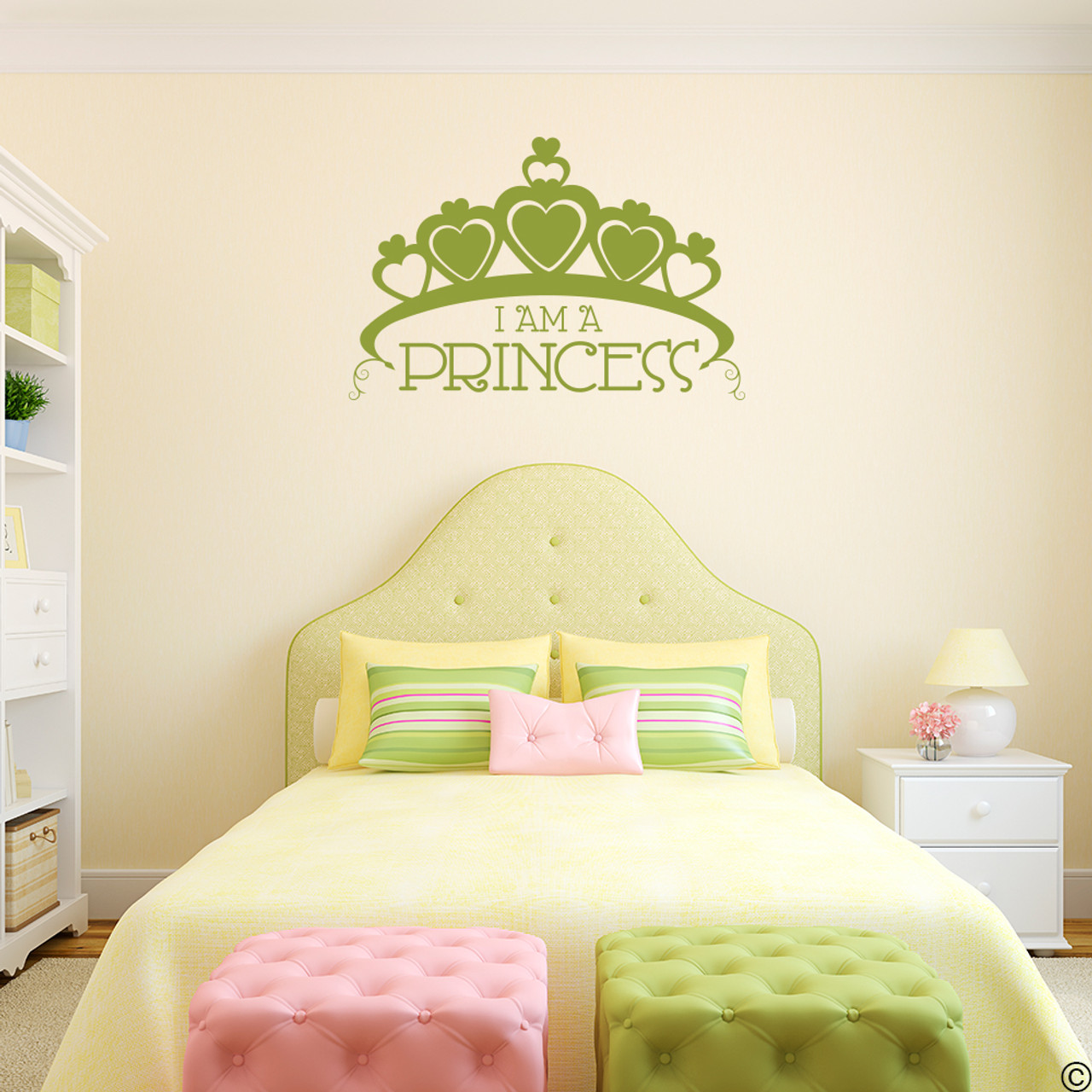 Princess Crown with the wording "I'm A Princess," vinyl wall decal in olive