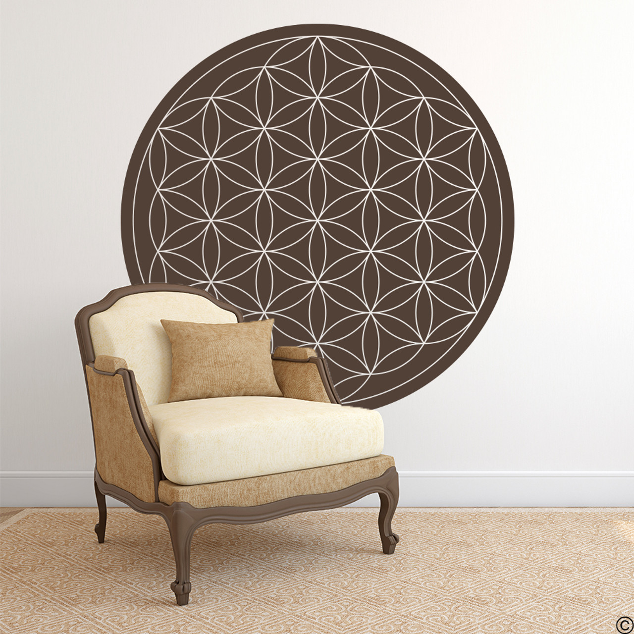 Flower of Life design #2 vinyl wall decal in brown