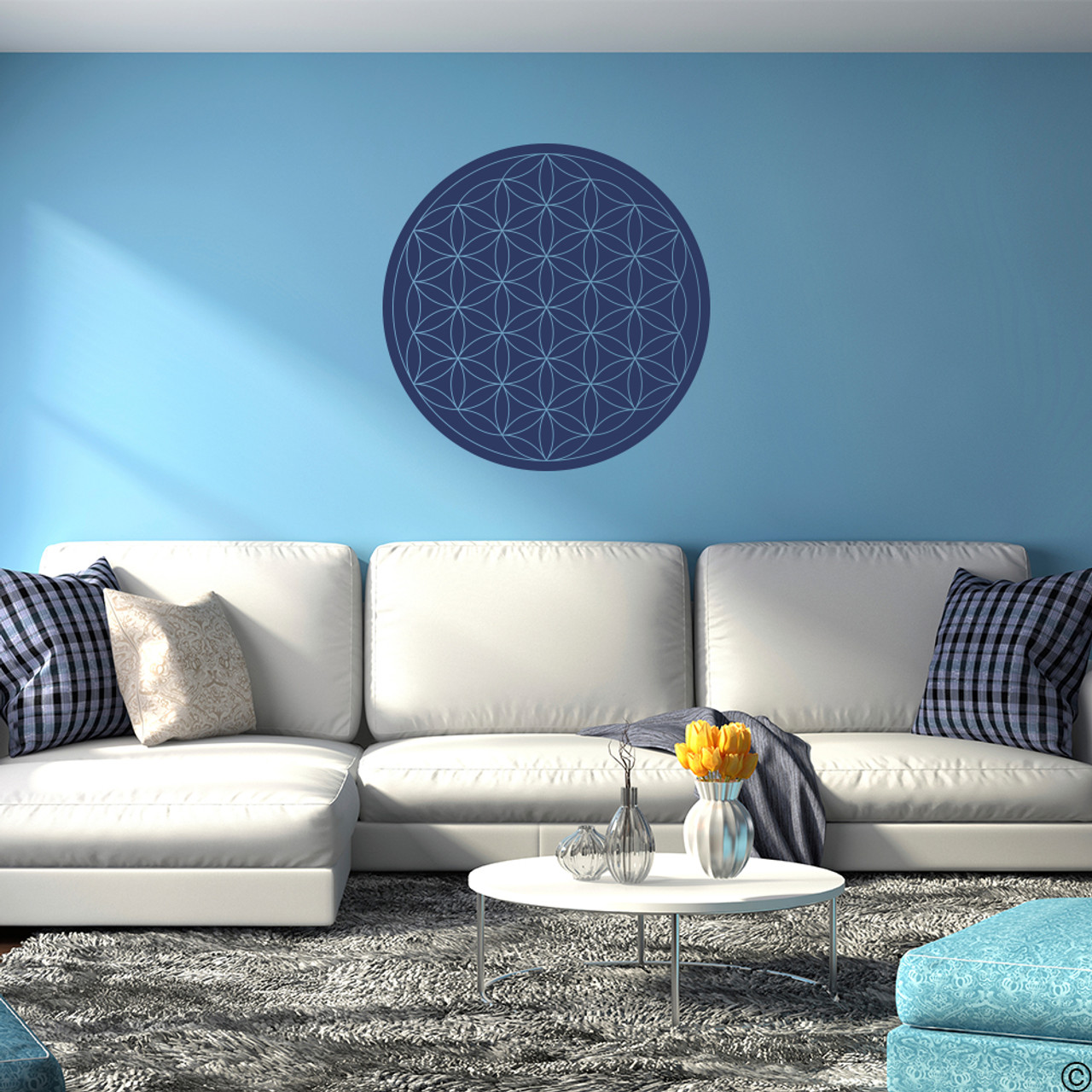 Flower of Life design #2 vinyl wall decal in dark blue