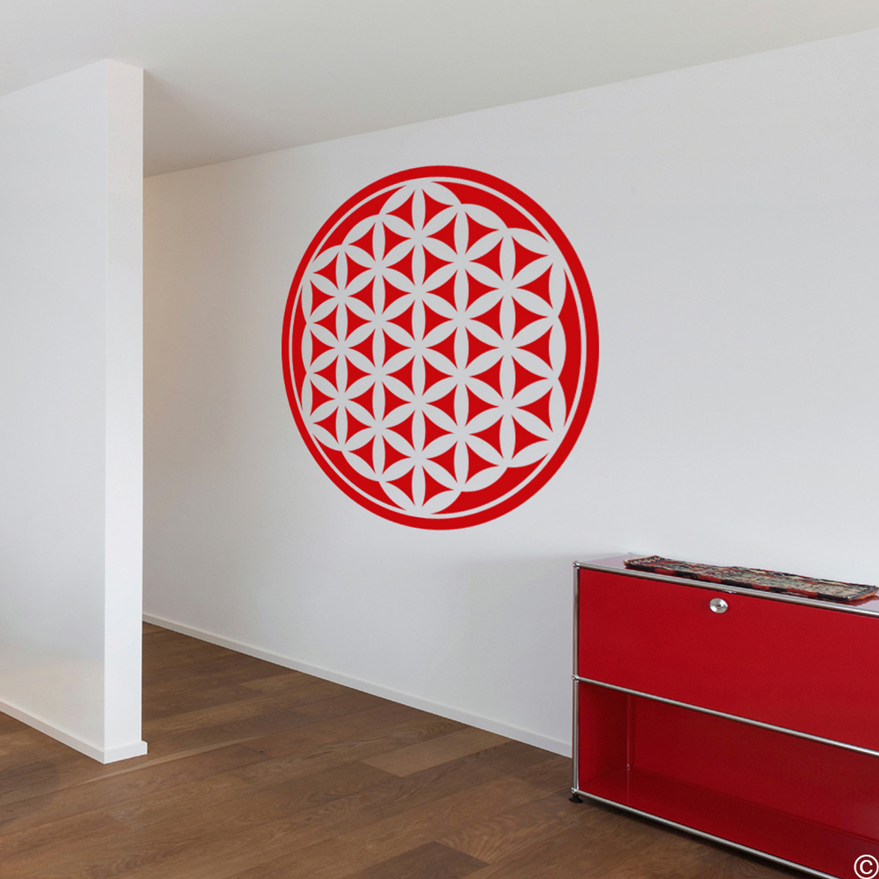Flower of Life design #3 vinyl wall decal in red
