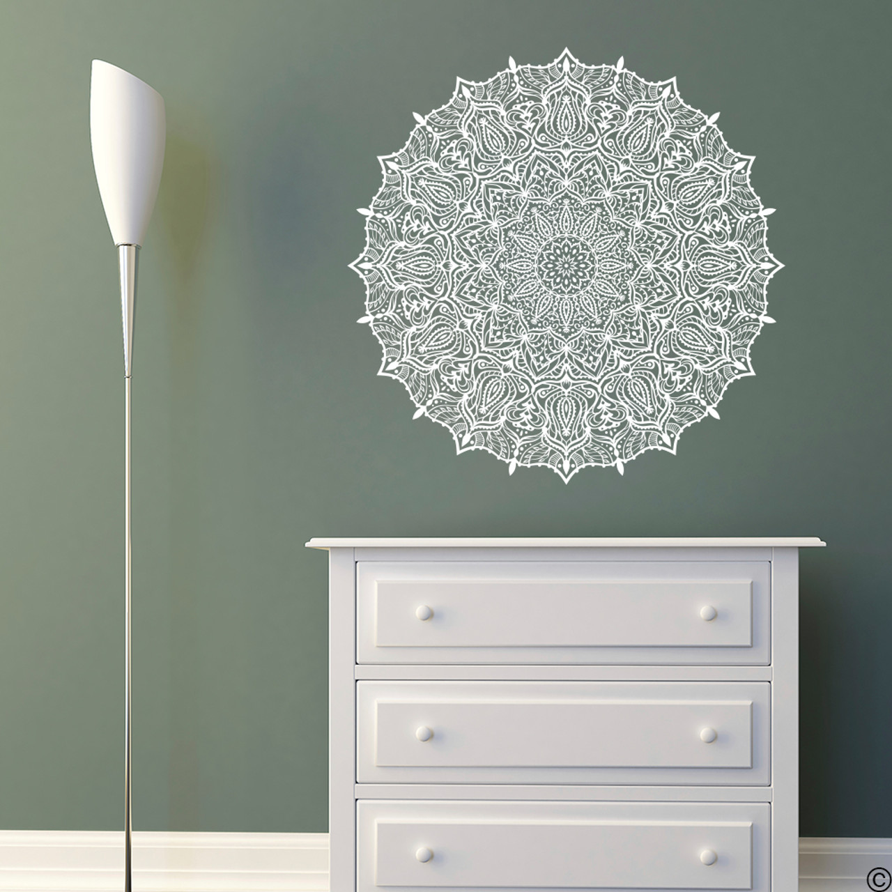 The Eshita mandala vinyl wall decal in white