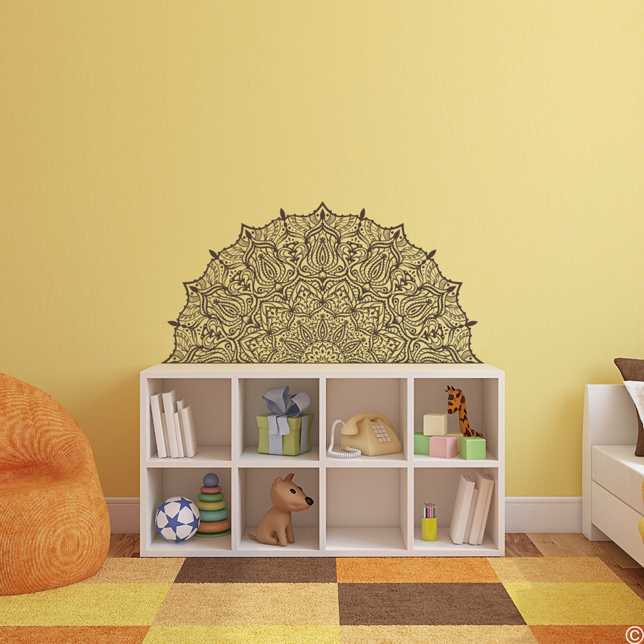 The Eshita Half Mandala vinyl wall decal in brown