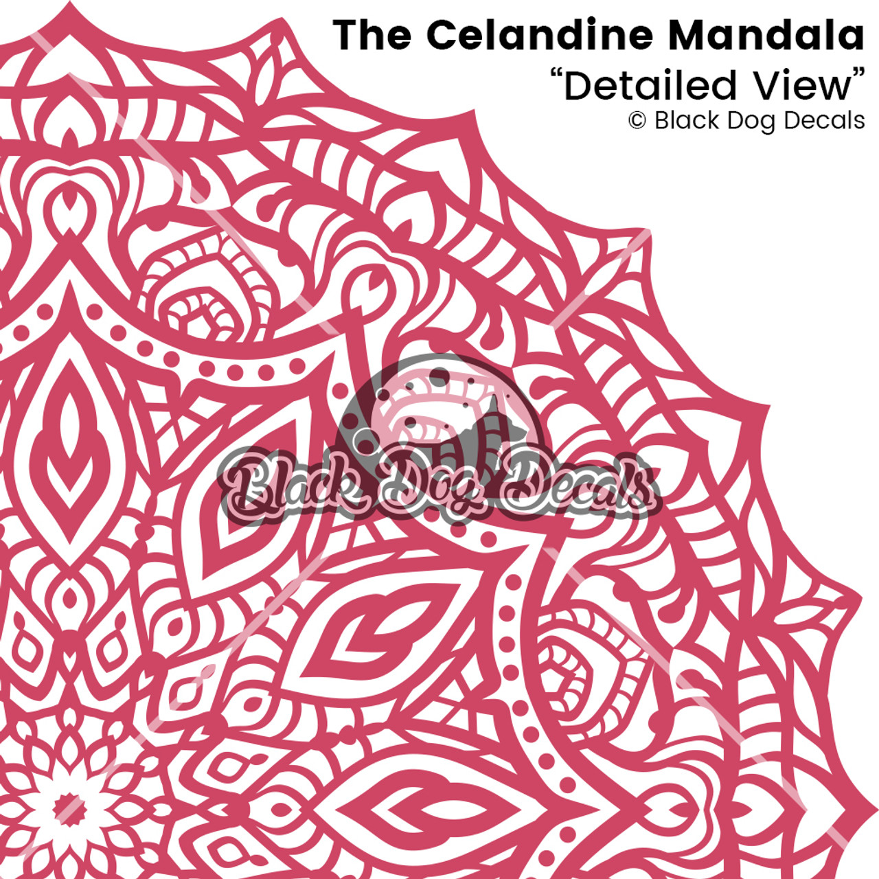 Close up detailed image of The Celandine Mandala vinyl wall decal