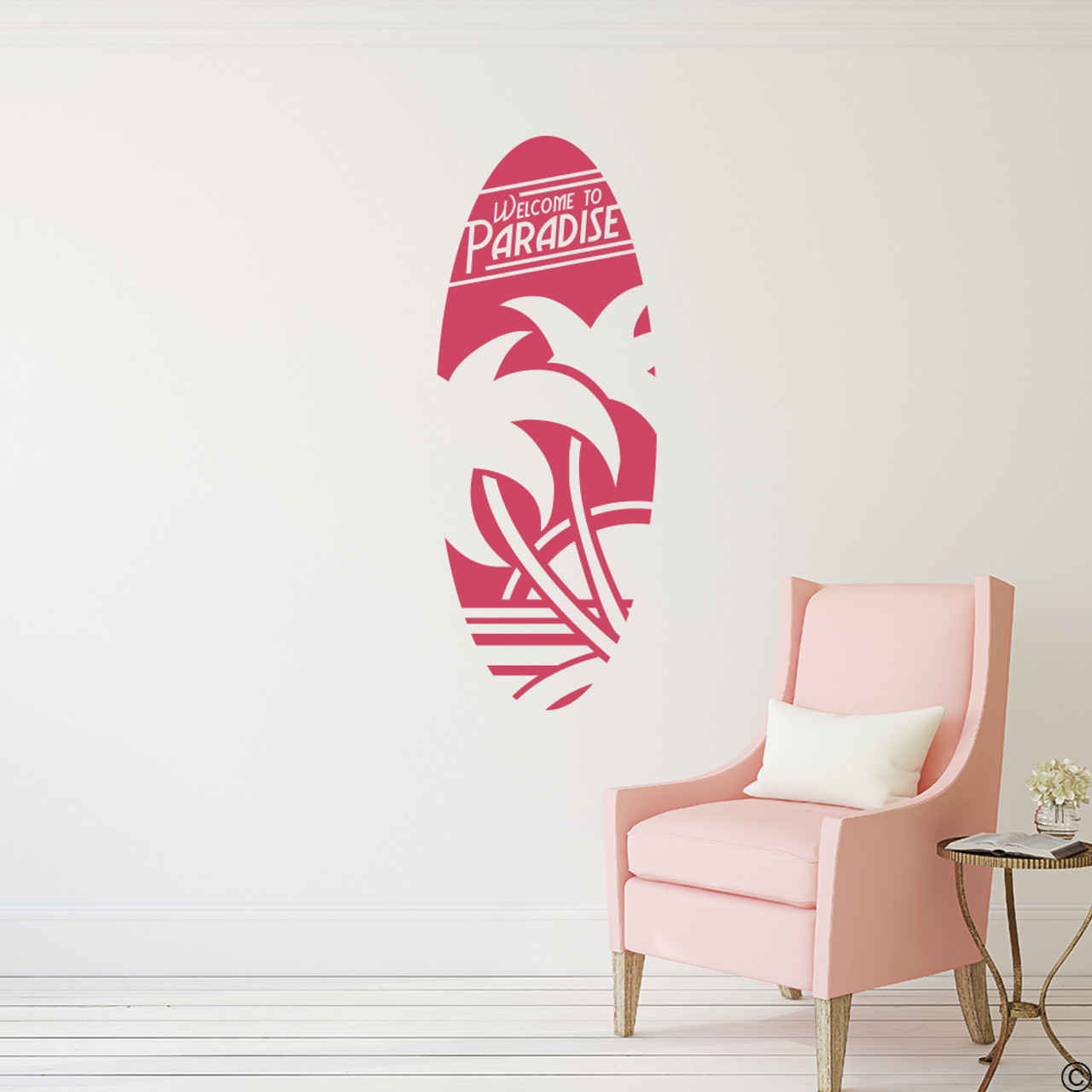 Welcome to Paradise vinyl wall decal in lipstick