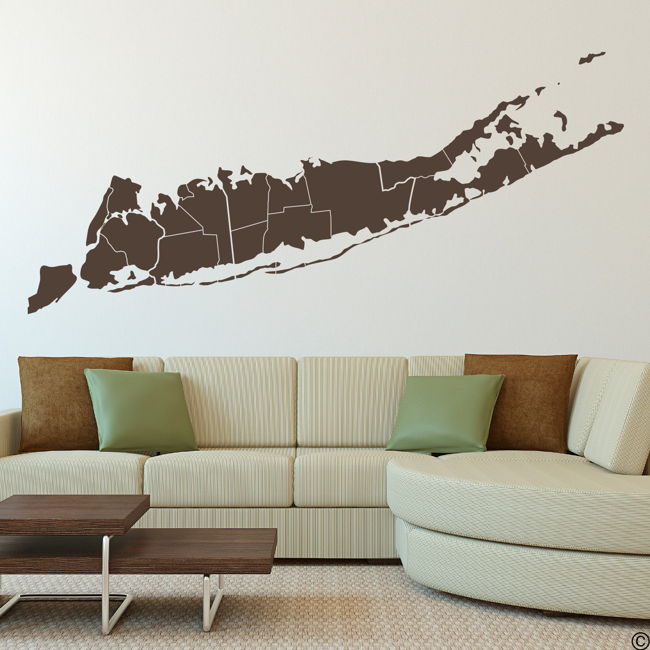 Long Island and NYC wall map decal in brown
