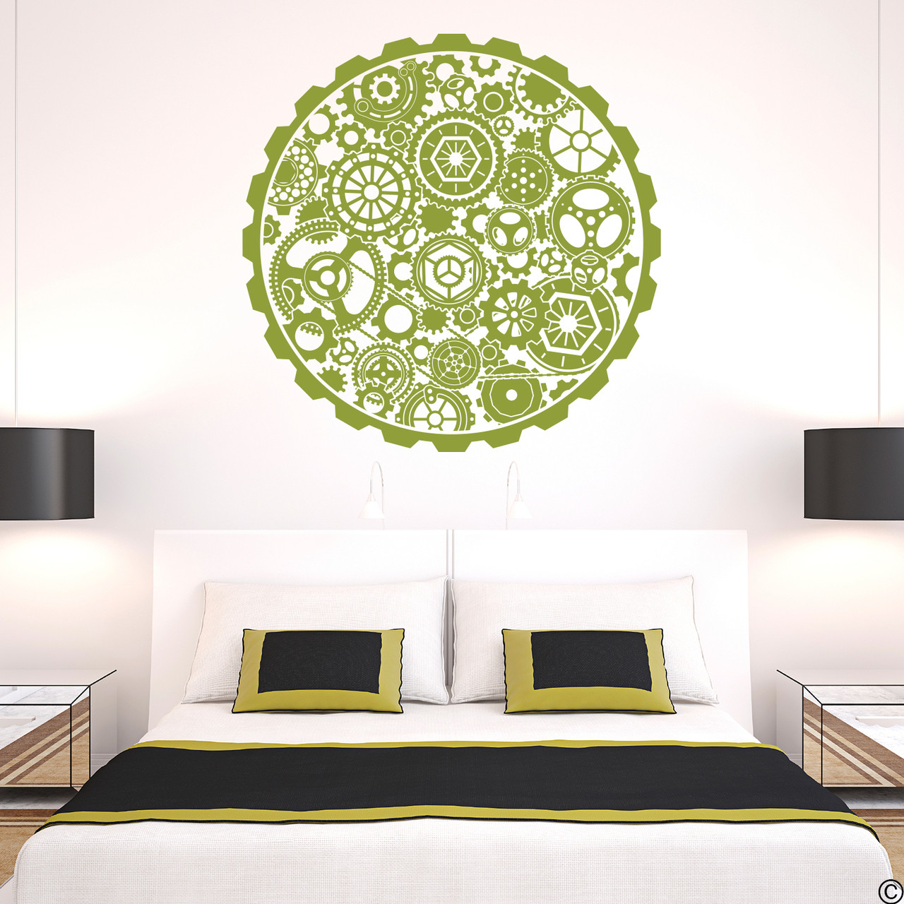 Steampunk Circle Gear Vinyl Wall Decal in olive