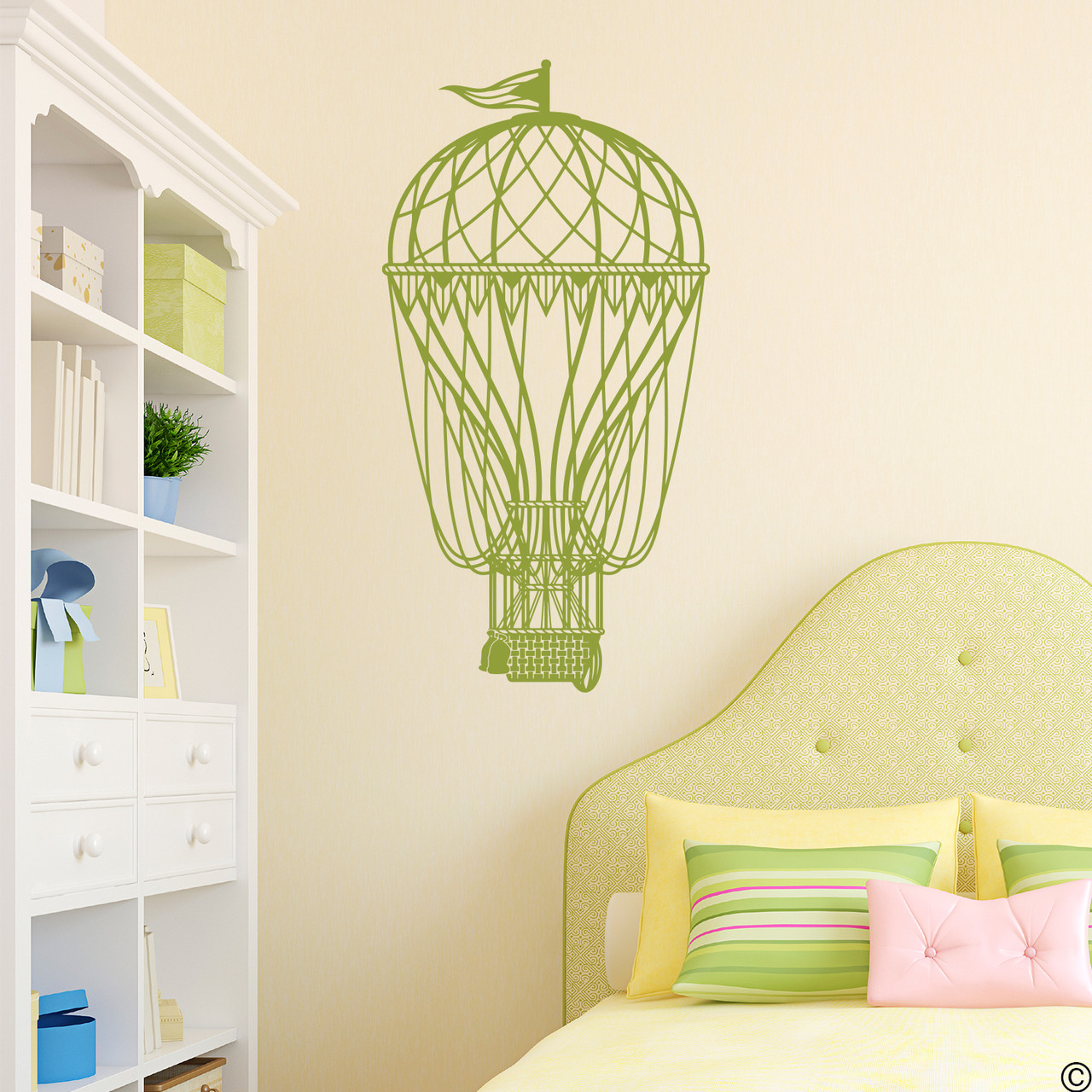 Hot Air Balloon vinyl wall decal in olive