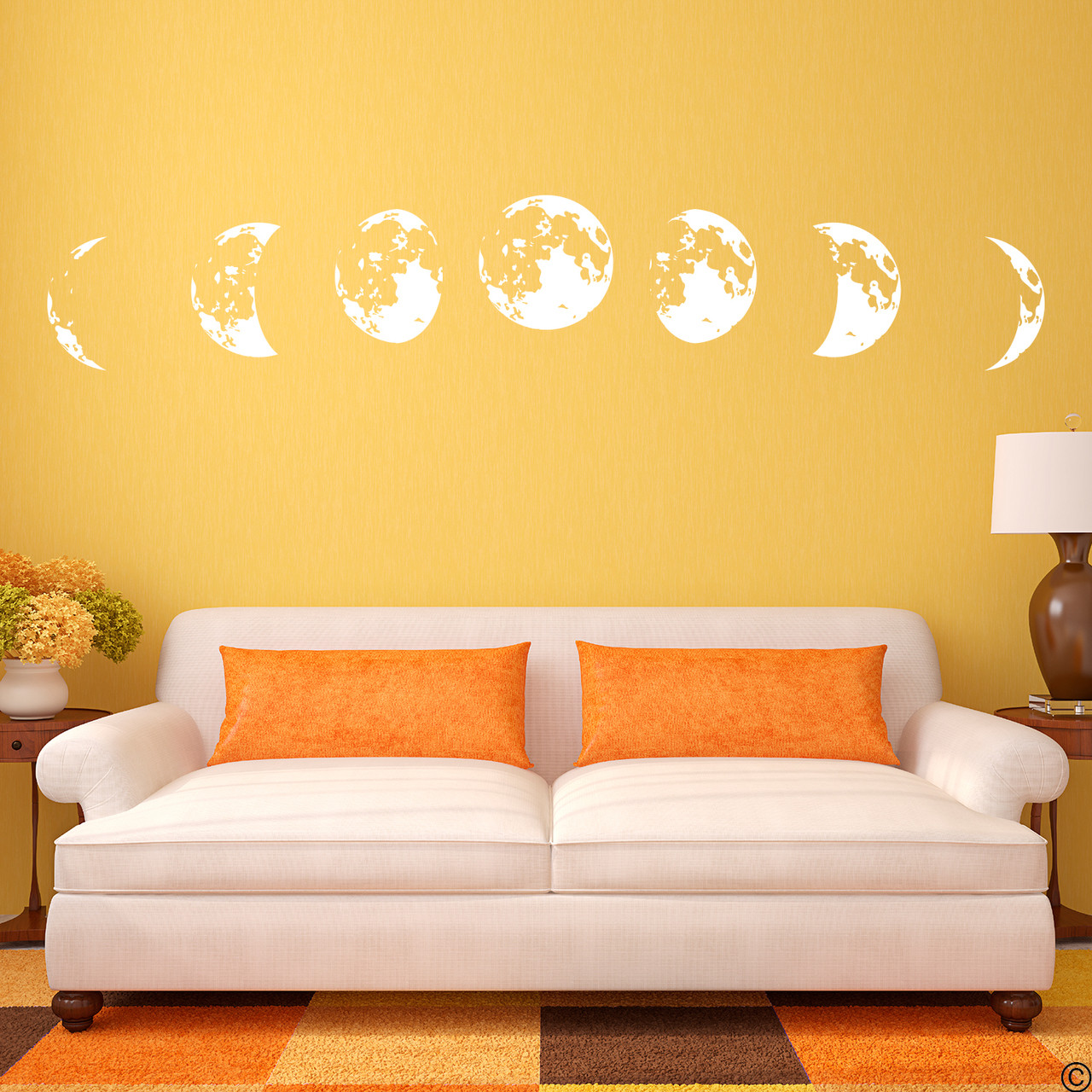 Phases of the Moon vinyl wall decal in white