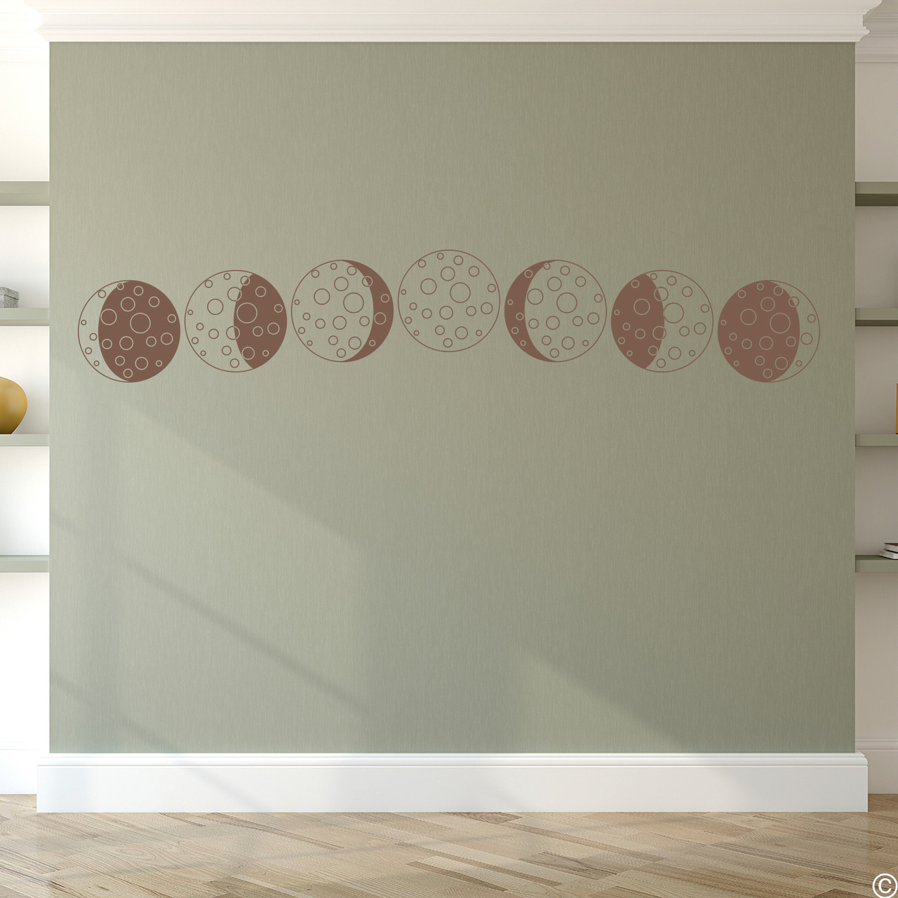 Phases of the Cartoon Moon vinyl wall decal in espresso