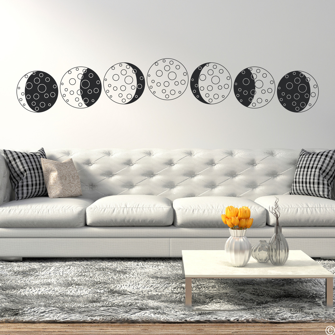 Phases of the Cartoon Moon vinyl wall decal in black