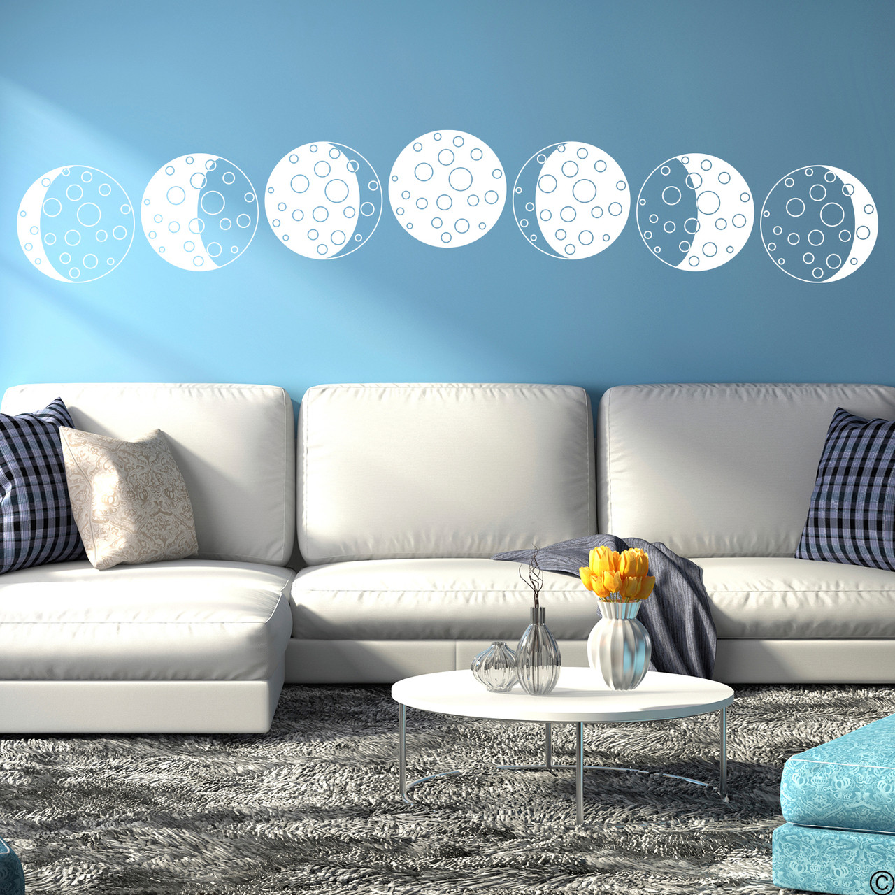 Phases of the Cartoon Moon vinyl wall decal in white