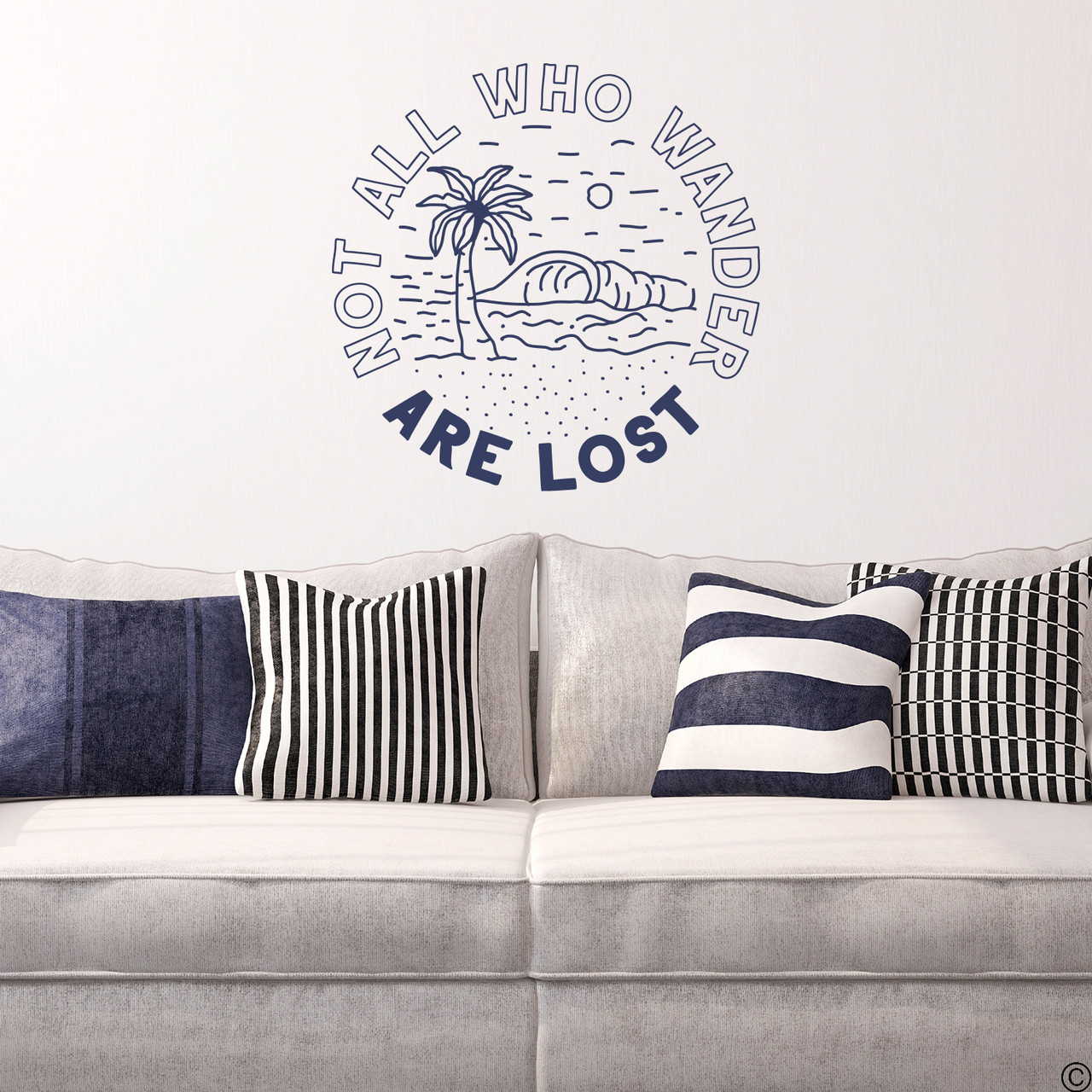 Not all who wander are lost wall decal quote in dark blue