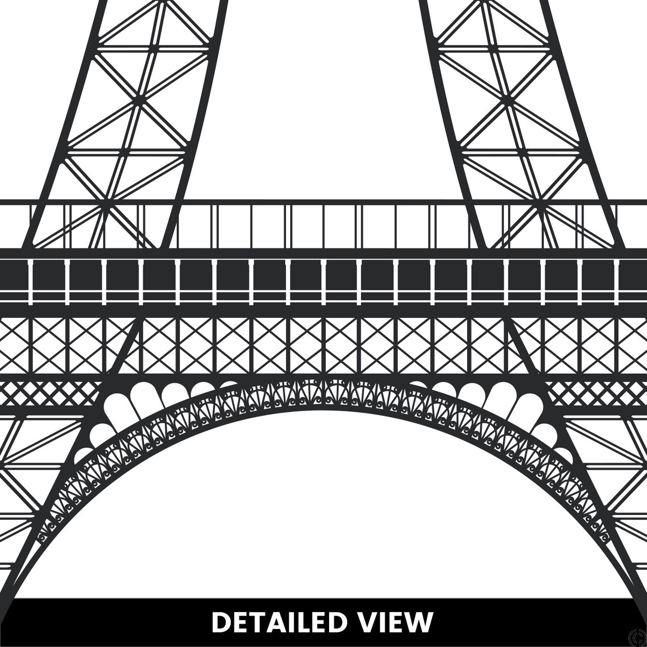 A close up view of the Eiffel Tower wall decal shown here in black color.