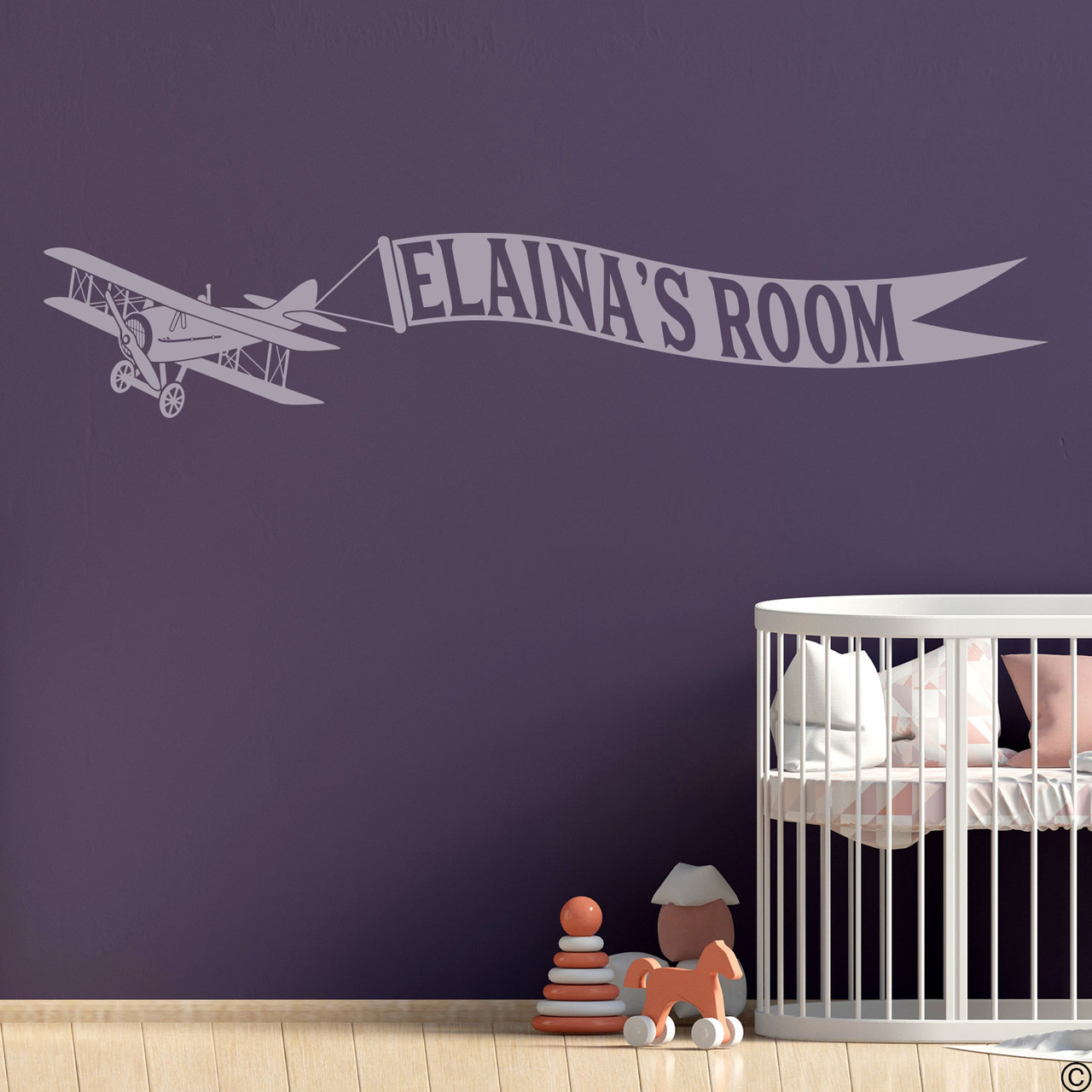 Biplane With Customizable Name Banner Wall Decal