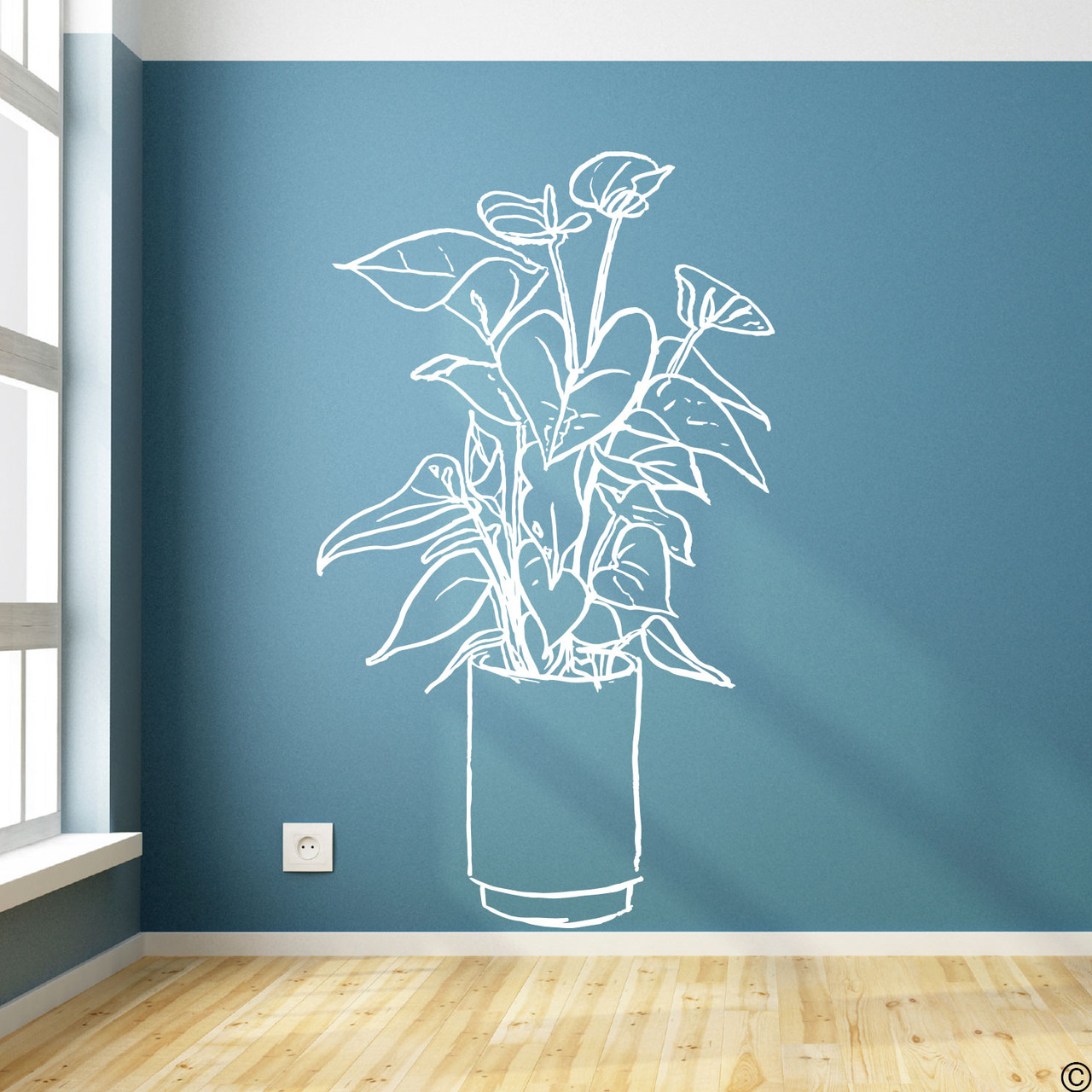 The hand drawn Flamingo Flower plant wall decal in white vinyl.