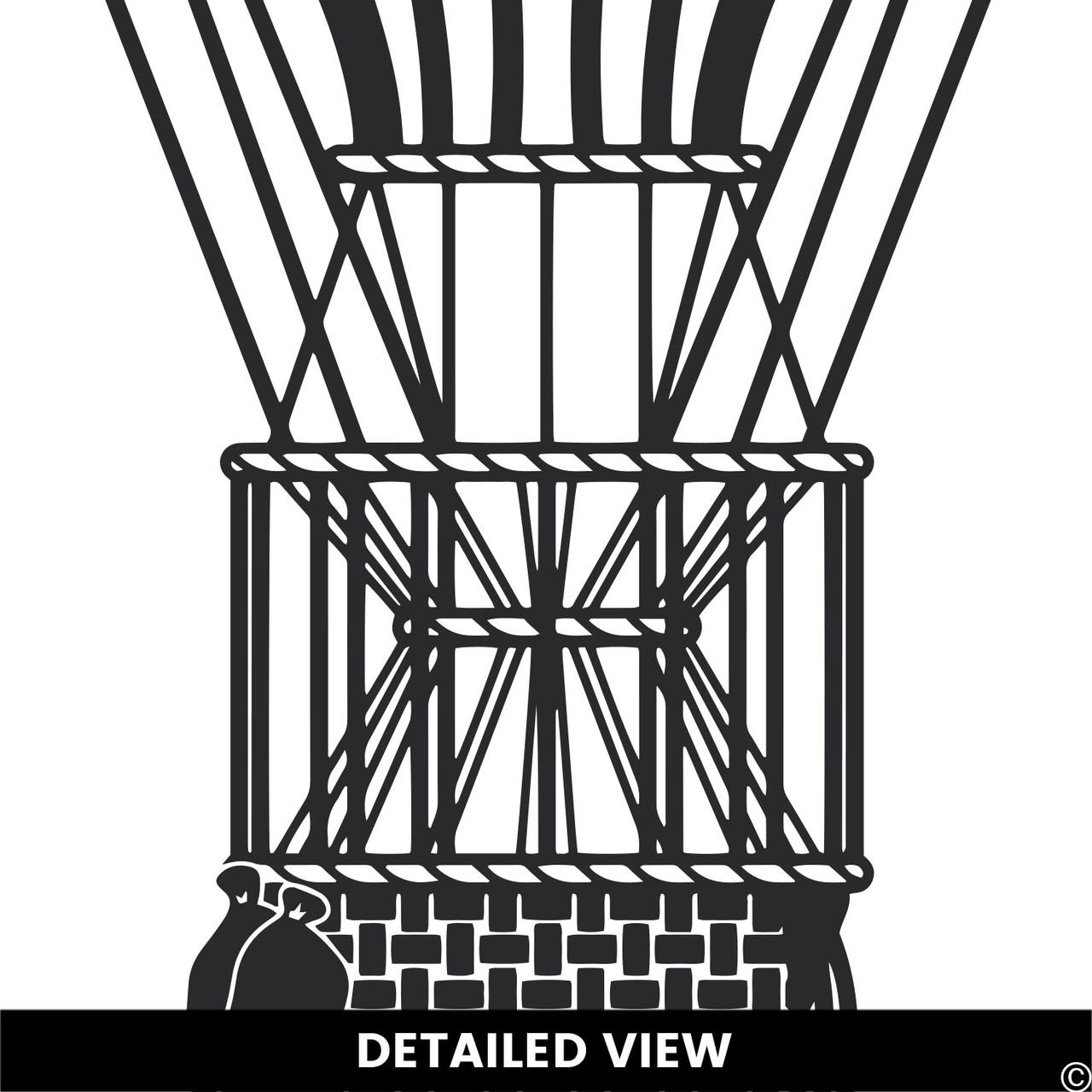 Detailed view of the Hot Air Balloon, design #2, wall decal in black color.