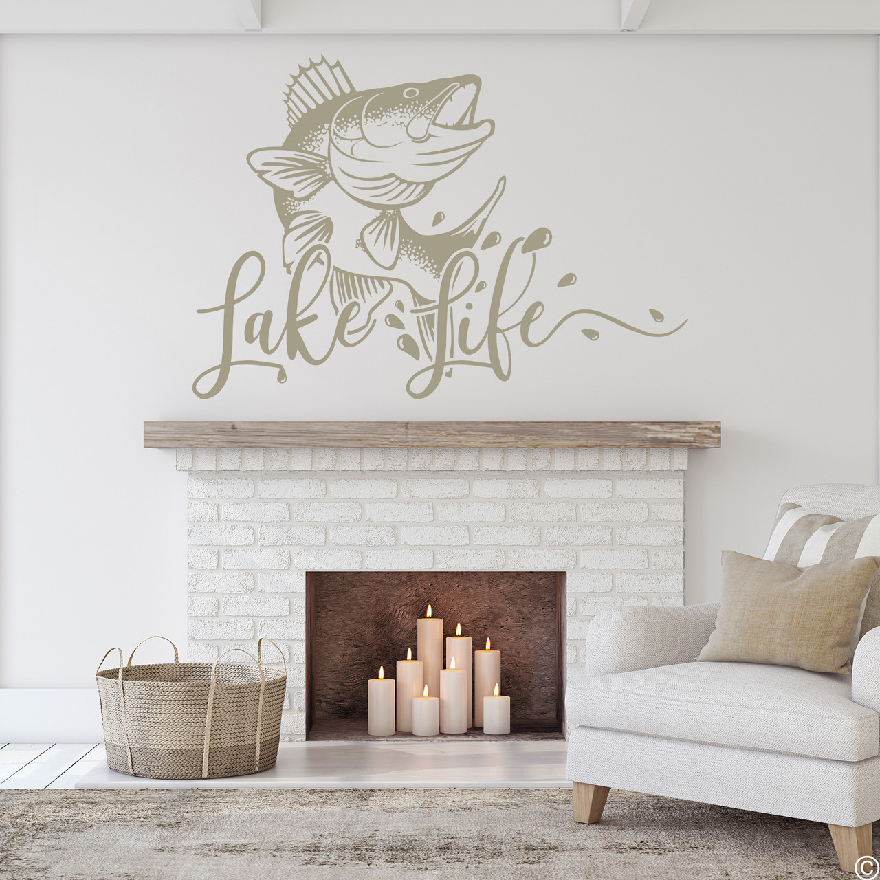 Lake Life with Walleye Fish Wall Decal Quote
