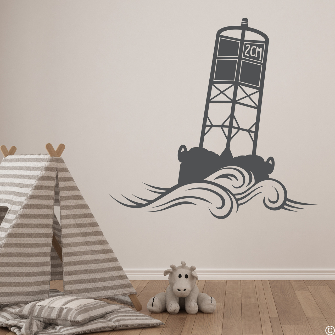 The Cape May Harbor 2CM Buoy wall decal in dark grey.