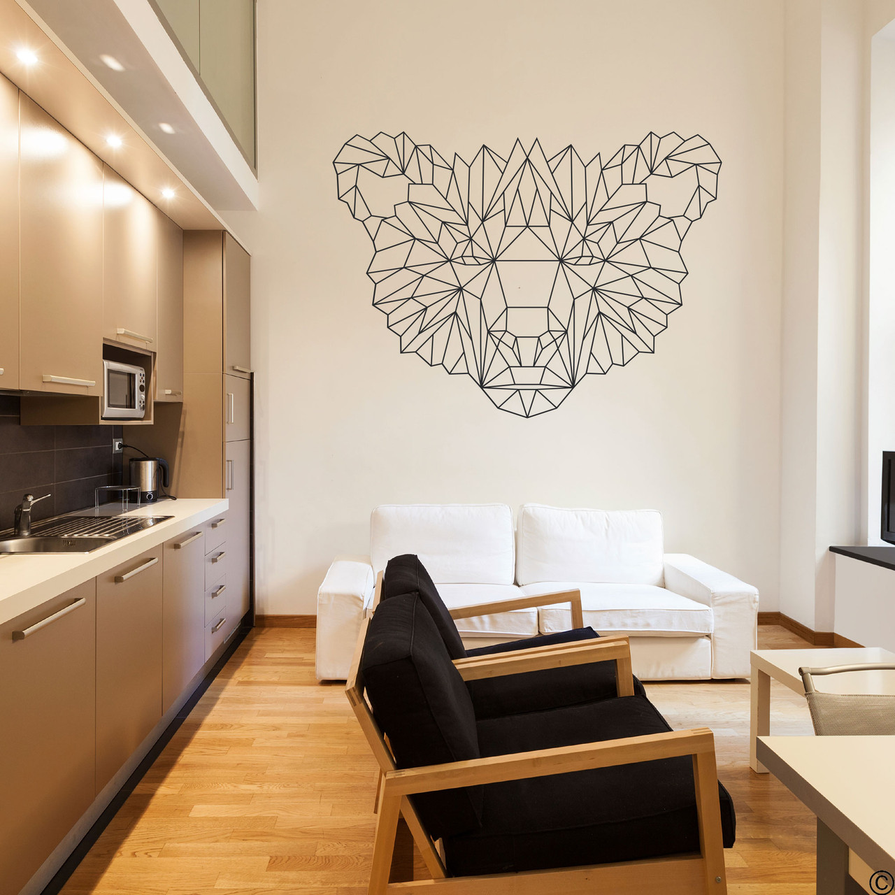 The Geometric Bear Face wall decal shown here in black vinyl color.