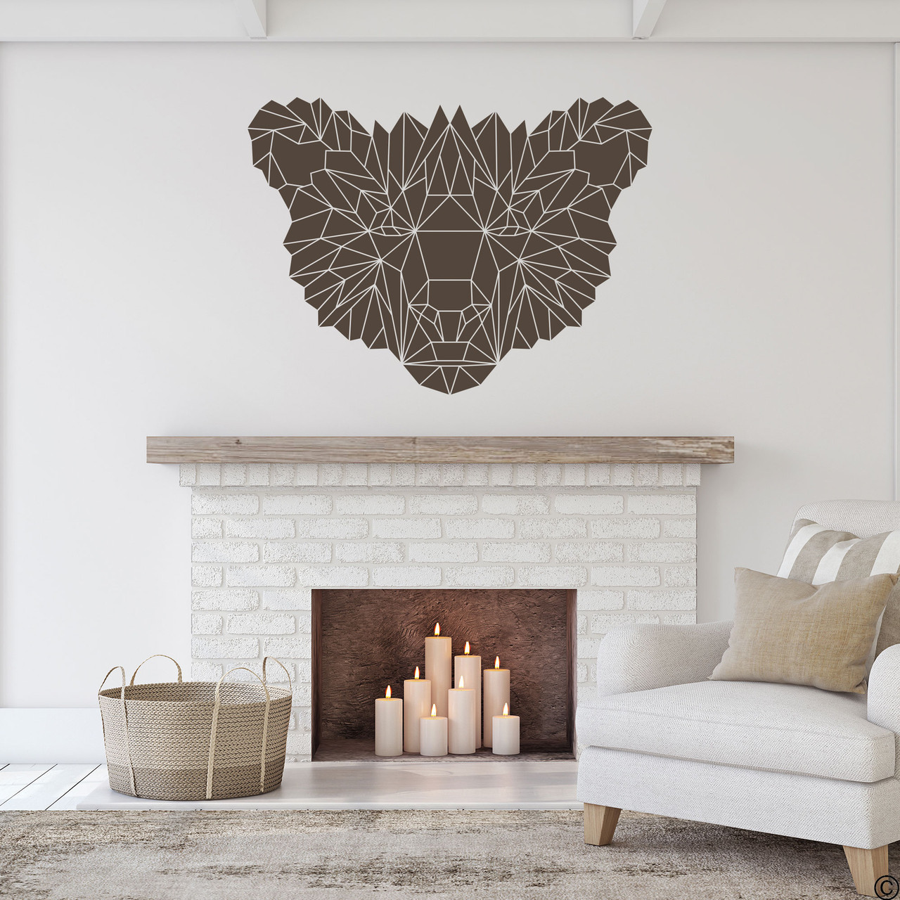 The Geometric Bear Face wall decal shown here in brown vinyl color.