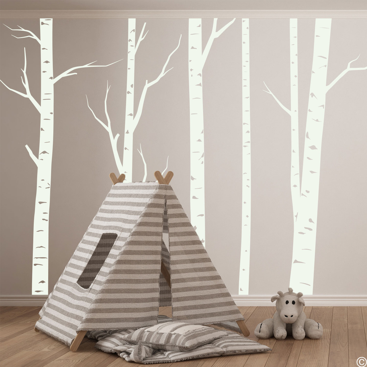 Aspen forest wall decal mural in limited edition antique lace vinyl color.