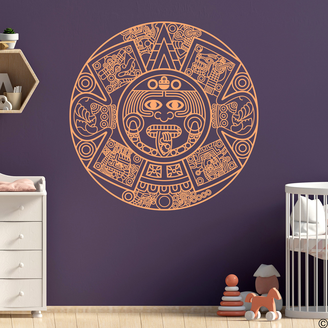 The Aztec Calendar wall decal in limited edition apricot vinyl color.