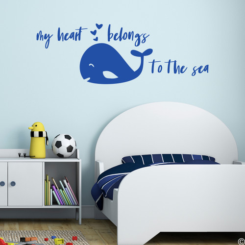 "my heart belongs to the sea" vinyl wall decal quote in traffic blue