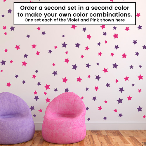 Starry Night One vinyl wall decals applied sporadically in pink and violet, buy one set of each color to get this effect