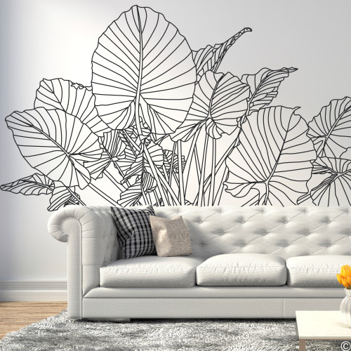 The Elephant Ear plant wall decal drawing in black vinyl. The Elephant Ear plant wall decal drawing in black vinyl.