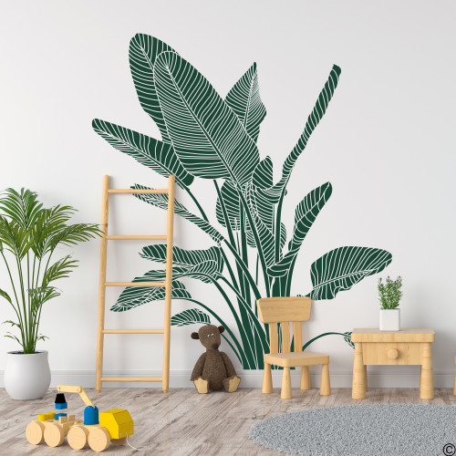 The Bird of Paradise wall decal art shown here in dark green vinyl color. The Bird of Paradise wall decal art shown here in dark green vinyl color.