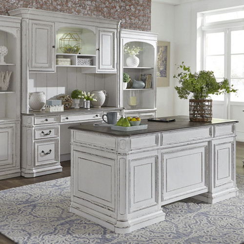 Magnolia Manor - Antique White & Weathered Bark - Complete 5 Piece Desk (244-HOJ-CDS) by Liberty Furniture