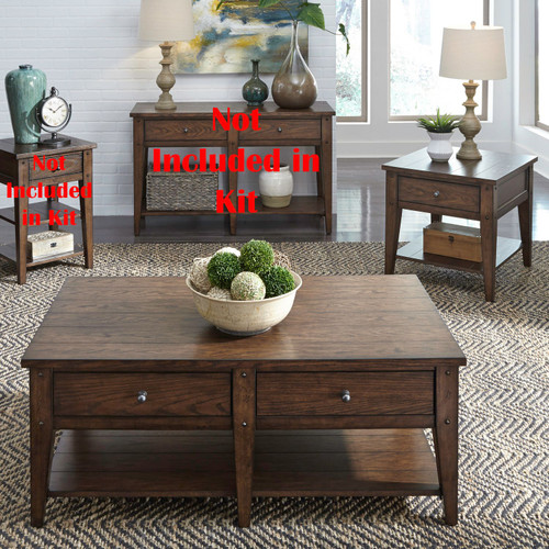 Lake House - Rustic Brown Oak - 3 Piece Set (1-Cocktail 2-End Tables) (210-OT-3PCS) by Liberty Furniture Lake House - Rustic Brown Oak - 3 Piece Set (1-Cocktail 2-End Tables) (210-OT-3PCS) by Liberty Furniture