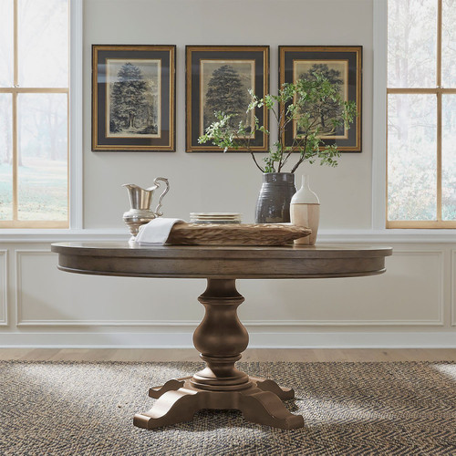 Americana Farmhouse - Dusty Taupe & Black - Pedestal Table Set (615-DR-PED) by Liberty Furniture